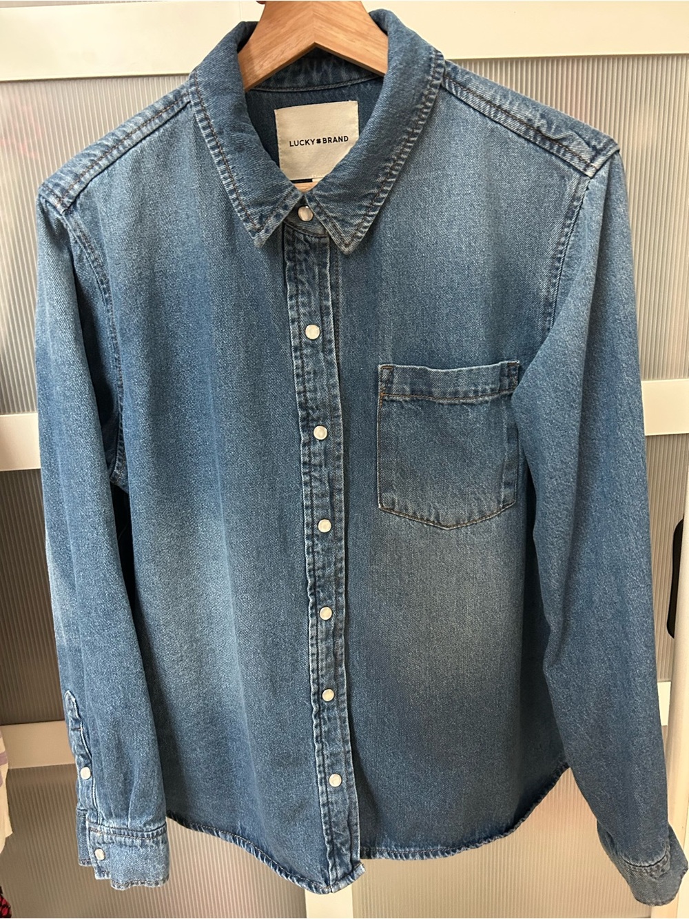 Lucky Brand Light Blue Denim Shirt with Button Collar